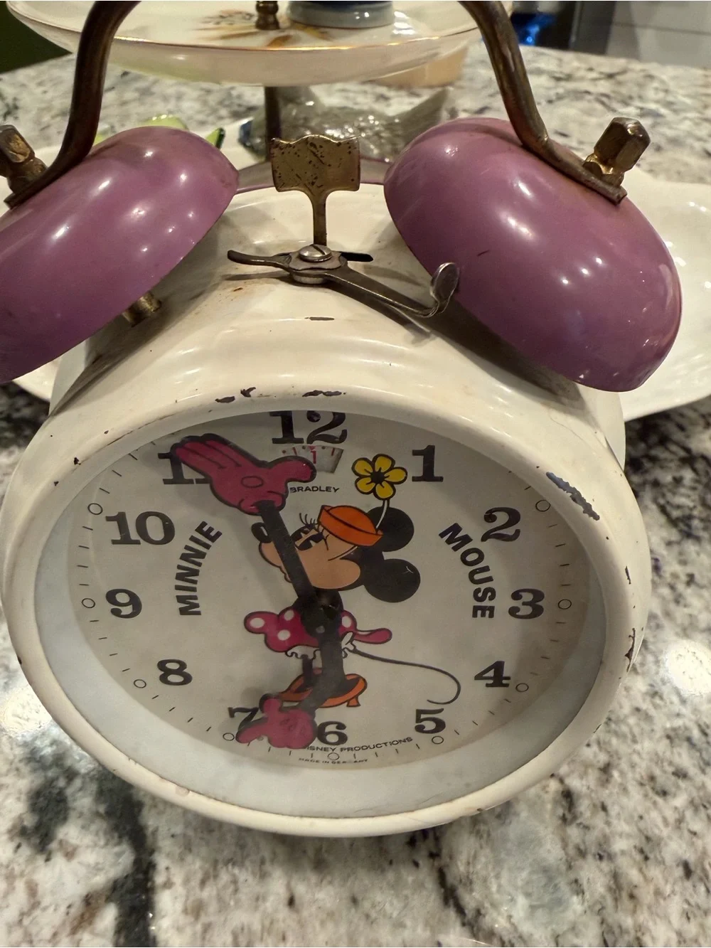 Disney Minnie Mouse Purple & White Twin-Bell Wall Clock